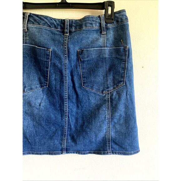 Mossimo Target Button Front Aline 90s Y2K Style Stretch Denim Blue Jean Skirt 14 - Picture 7 of 10